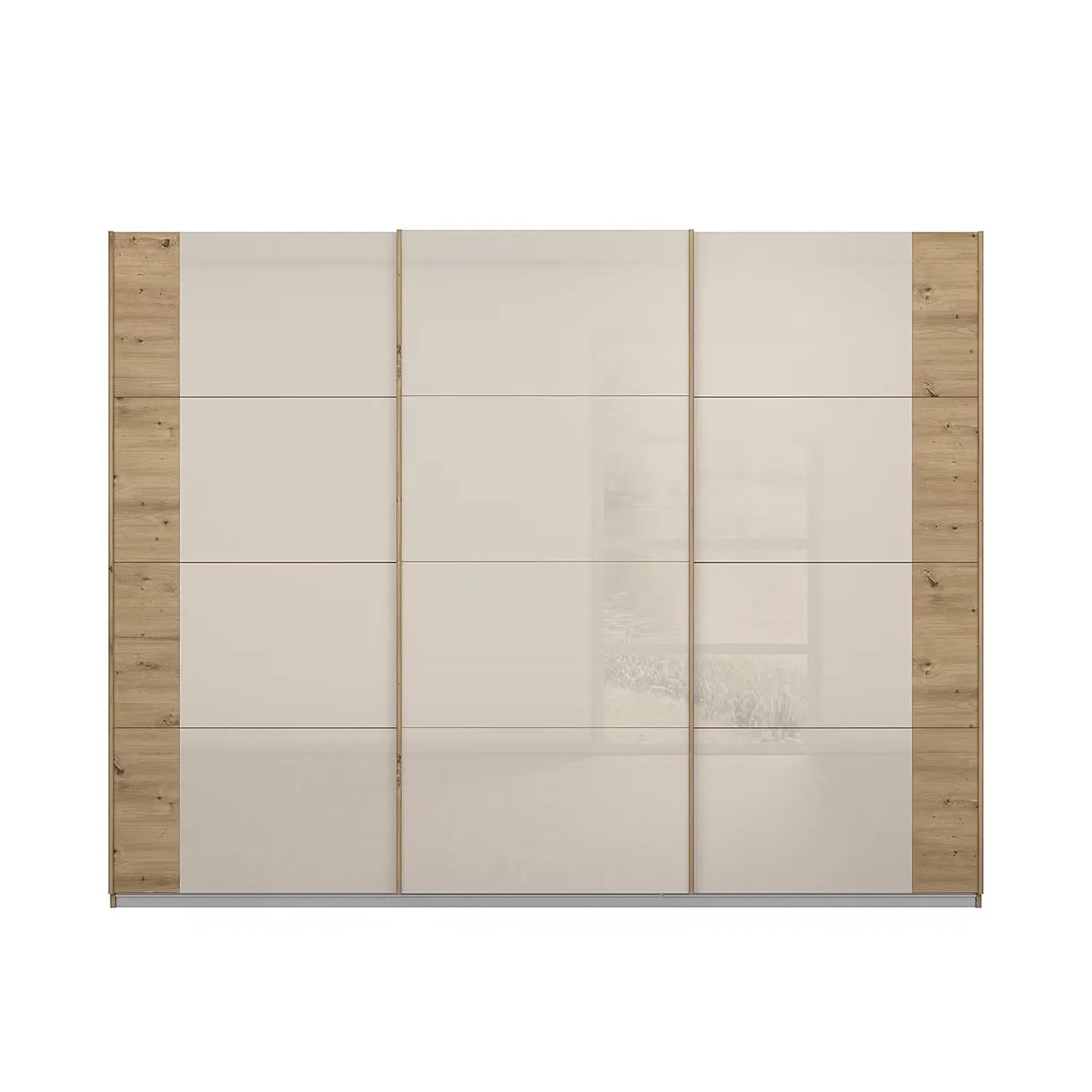 Artemis Oak & Champagne Glass 3 Door Sliding Wardrobe - W271cm - Pendle Village Furniture