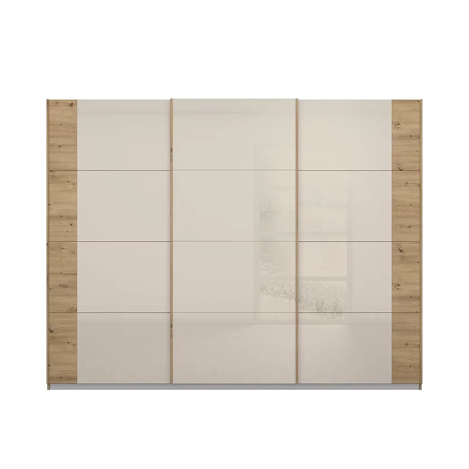 Artemis Oak & Champagne Glass 3 Door Sliding Wardrobe - W271cm - Pendle Village Furniture