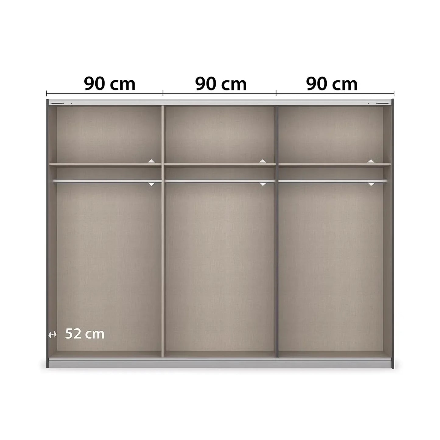 Artemis Oak & Champagne Glass 3 Door Sliding Wardrobe - W271cm - Pendle Village Furniture