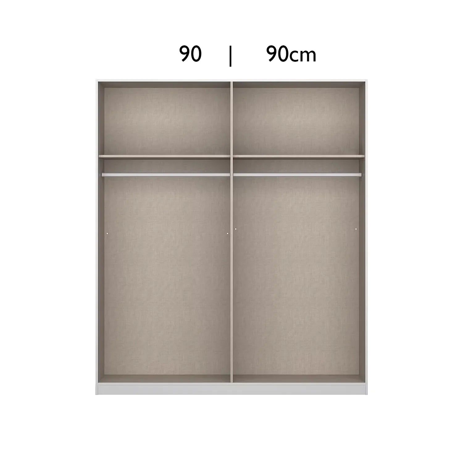 Rauch Mosbach White Glass Sliding Door Wardrobe - W181cm - Interior view with Dimensions
