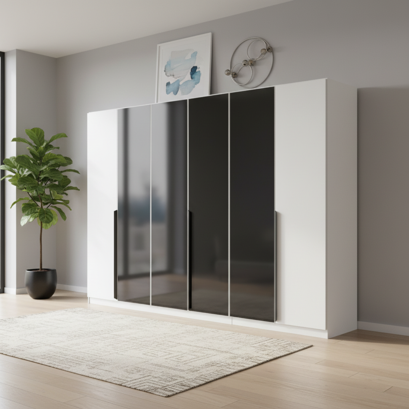 Artemis White and Basalt Glass 6 Door Hinged Wardrobe - 271cm 