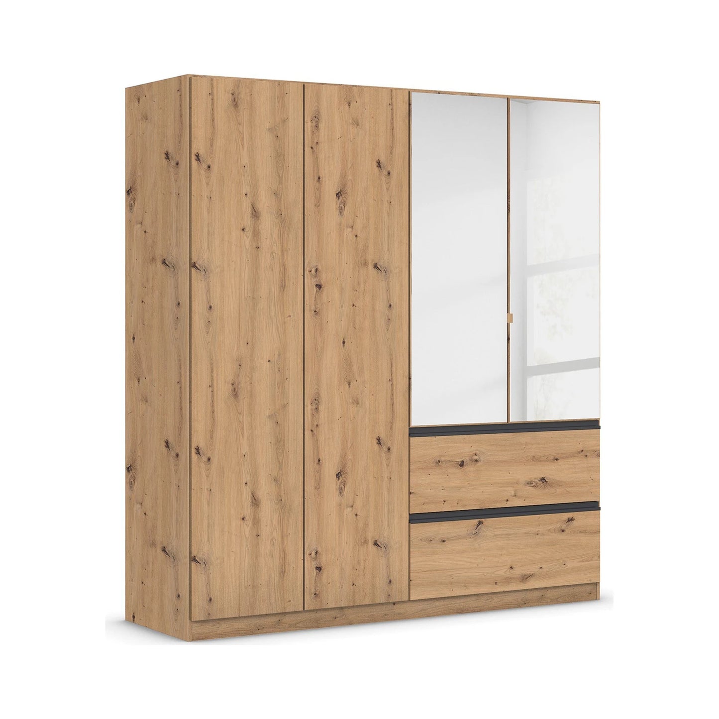 Rauch Cara Artisan Oak 4 Door Mirrored Wardrobe with Drawers 181cm