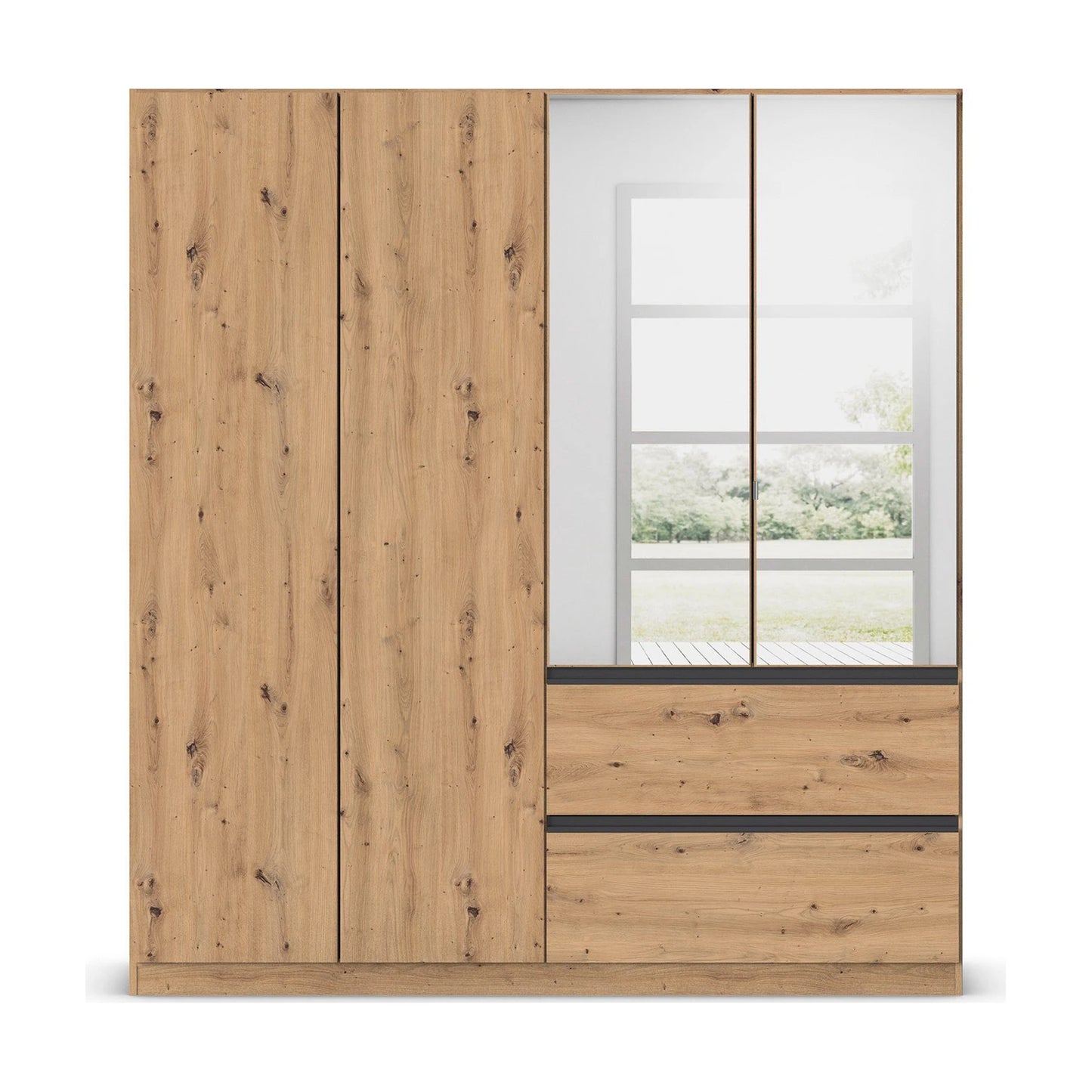 Rauch Cara Artisan Oak 4 Door Mirrored Wardrobe with Drawers 181cm