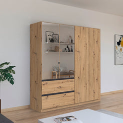 Rauch Cara Artisan Oak 4 Door Mirrored Wardrobe with Drawers 181cm