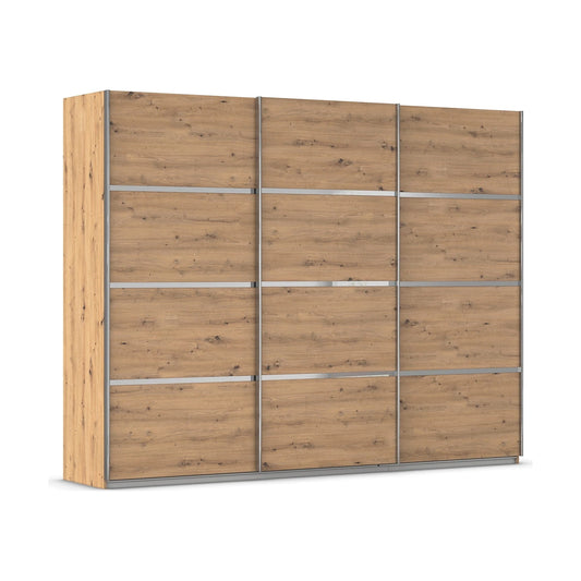 Wooden wardrobe with sliding doors on a white background