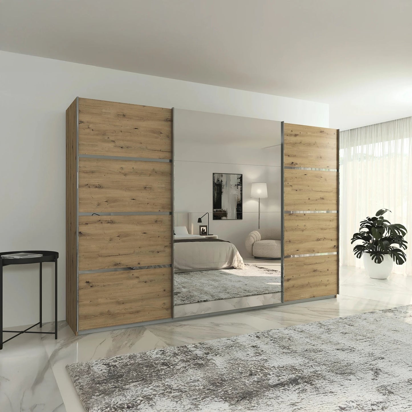 Aurich Artisan Oak Sliding Door Wardrobe with Mirror - W315cm