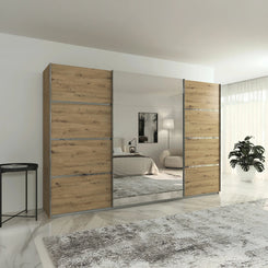 Aurich Artisan Oak Sliding Door Wardrobe with Mirror - W315cm