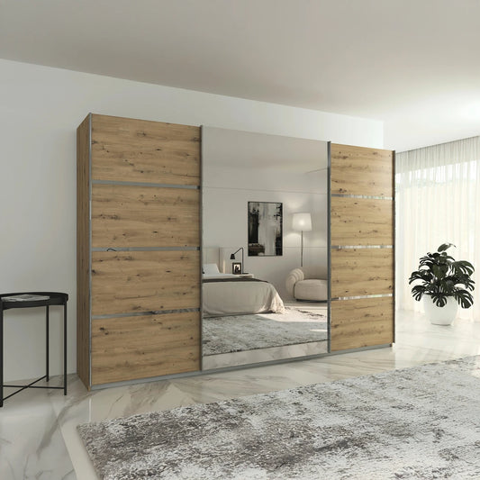 Aurich Artisan Oak Sliding Door Wardrobe with Mirror - W315cm