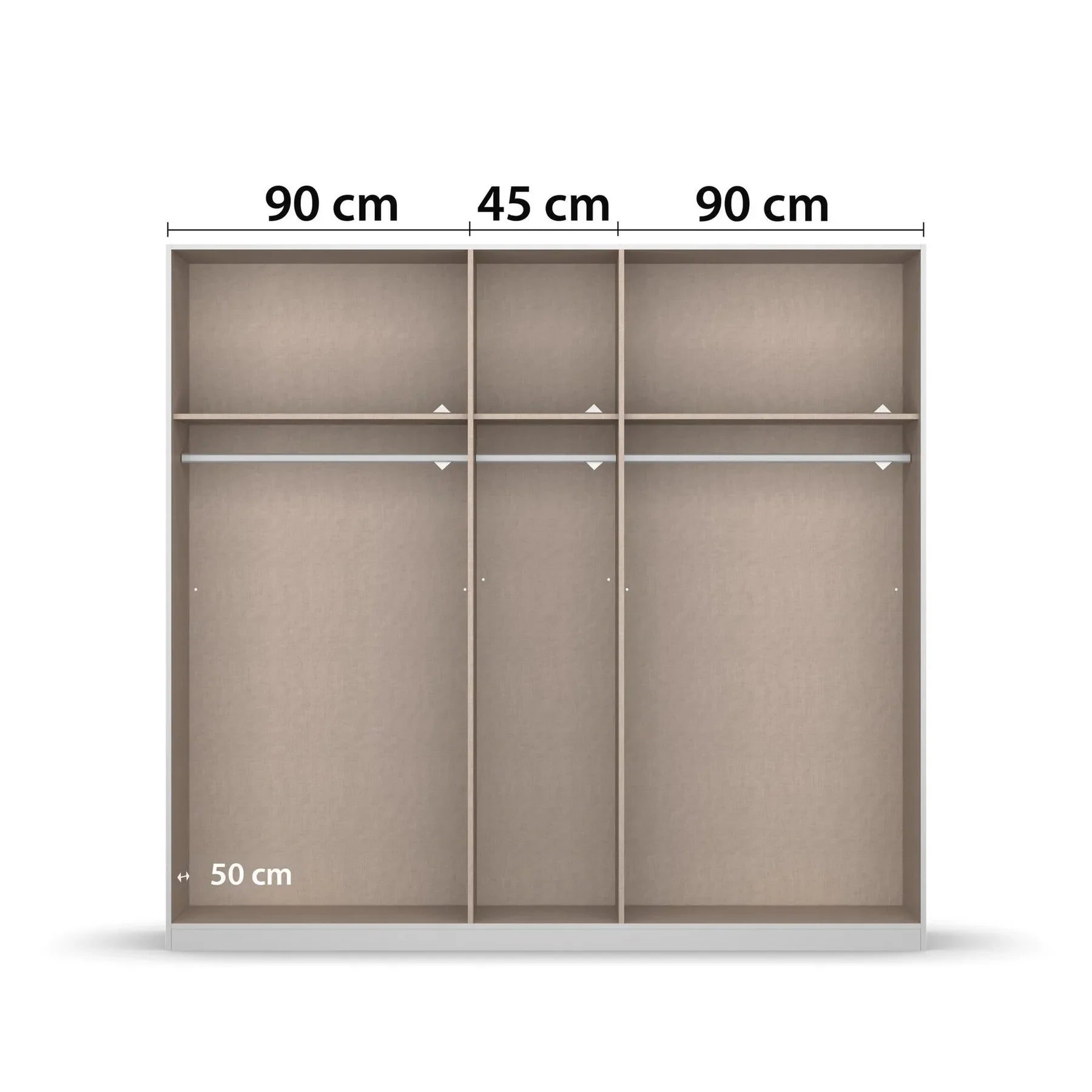 Ashworth Alpine White 226cm 5 Door Hinged Wardrobe - interior view with Dimensions