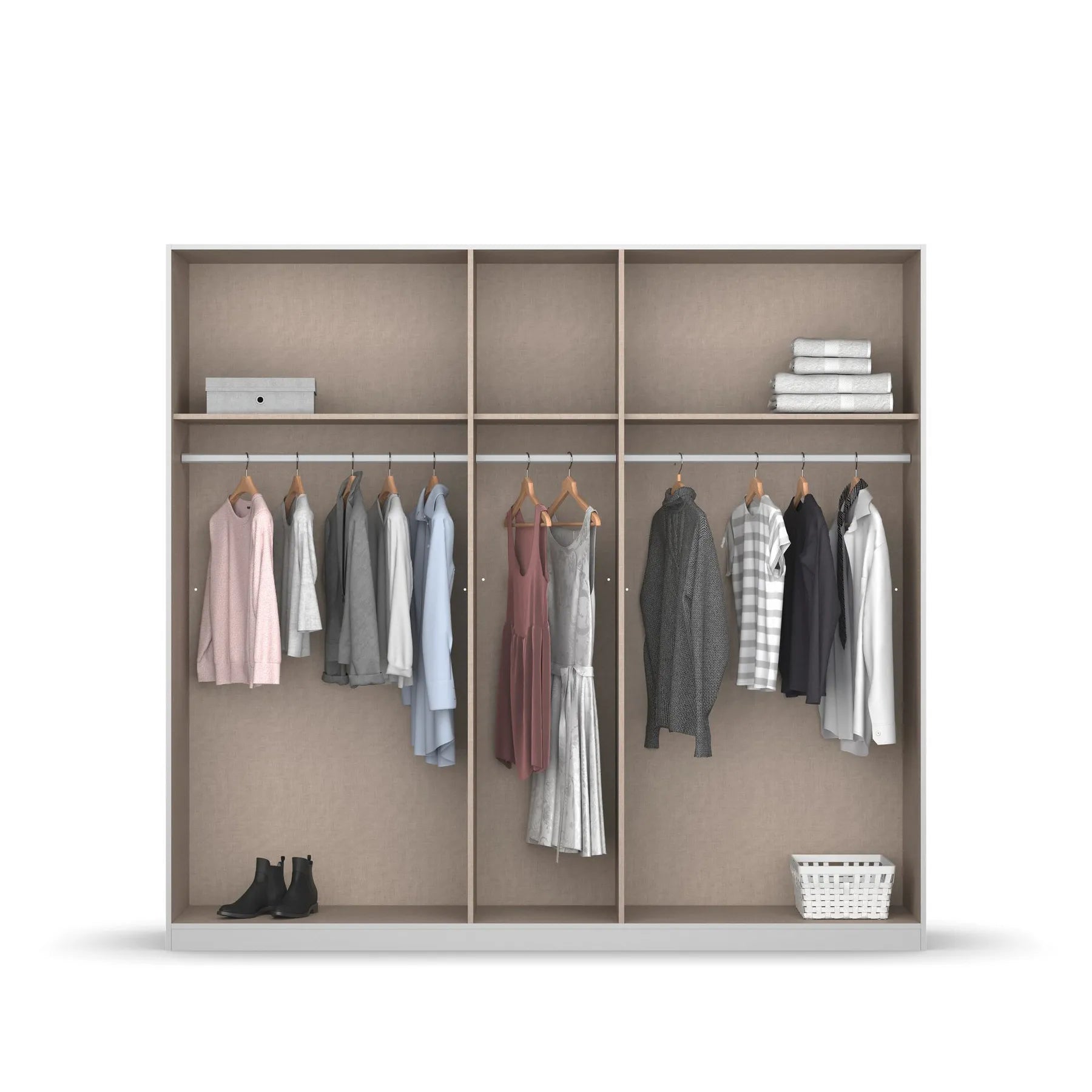Ashworth Metallic Grey 226cm 5 Door Hinged Wardrobe - Interior View Styled in a Living Room