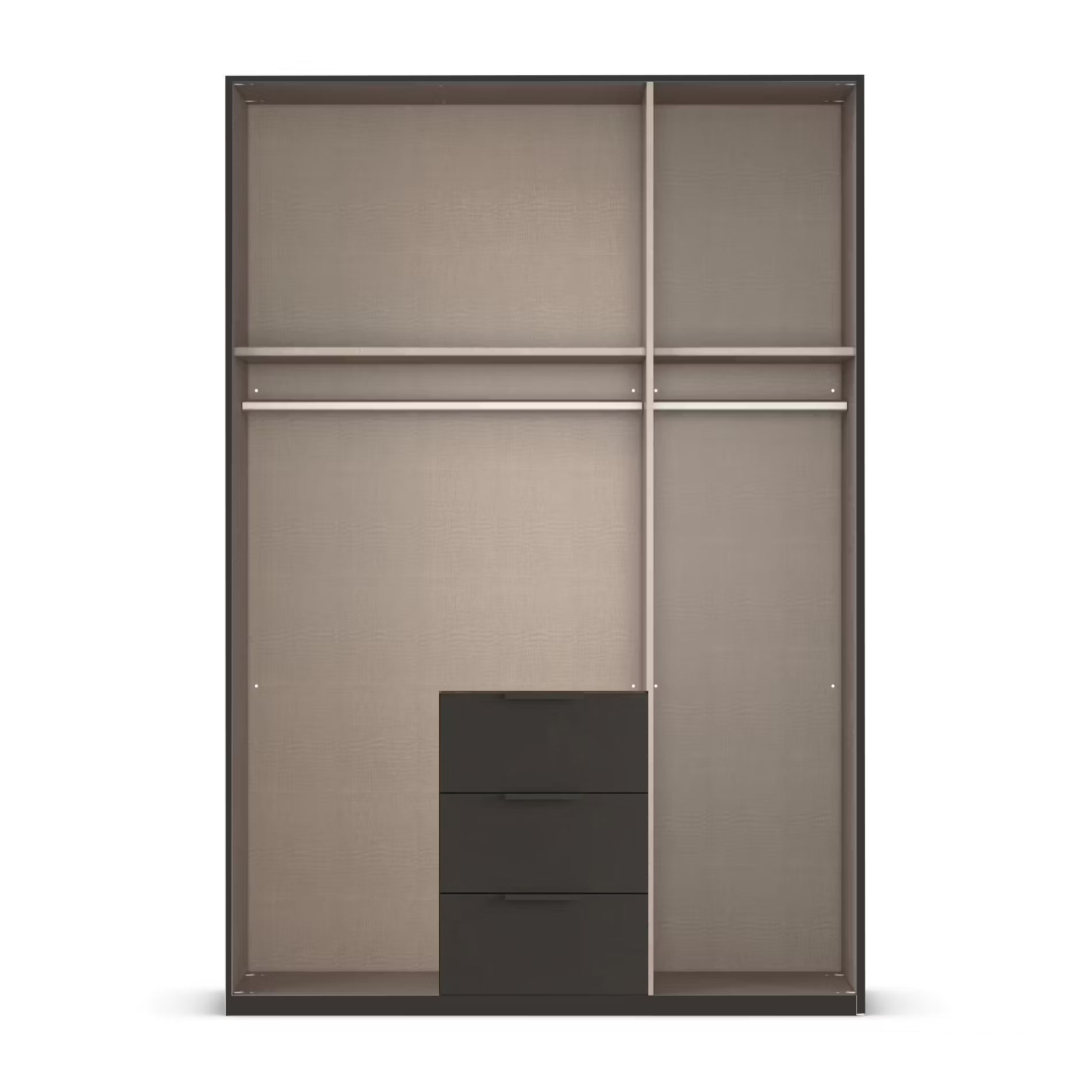 A modern Rauch Atlantic Oak 3 Door Wardrobe with Drawers, shown Interior without Doors