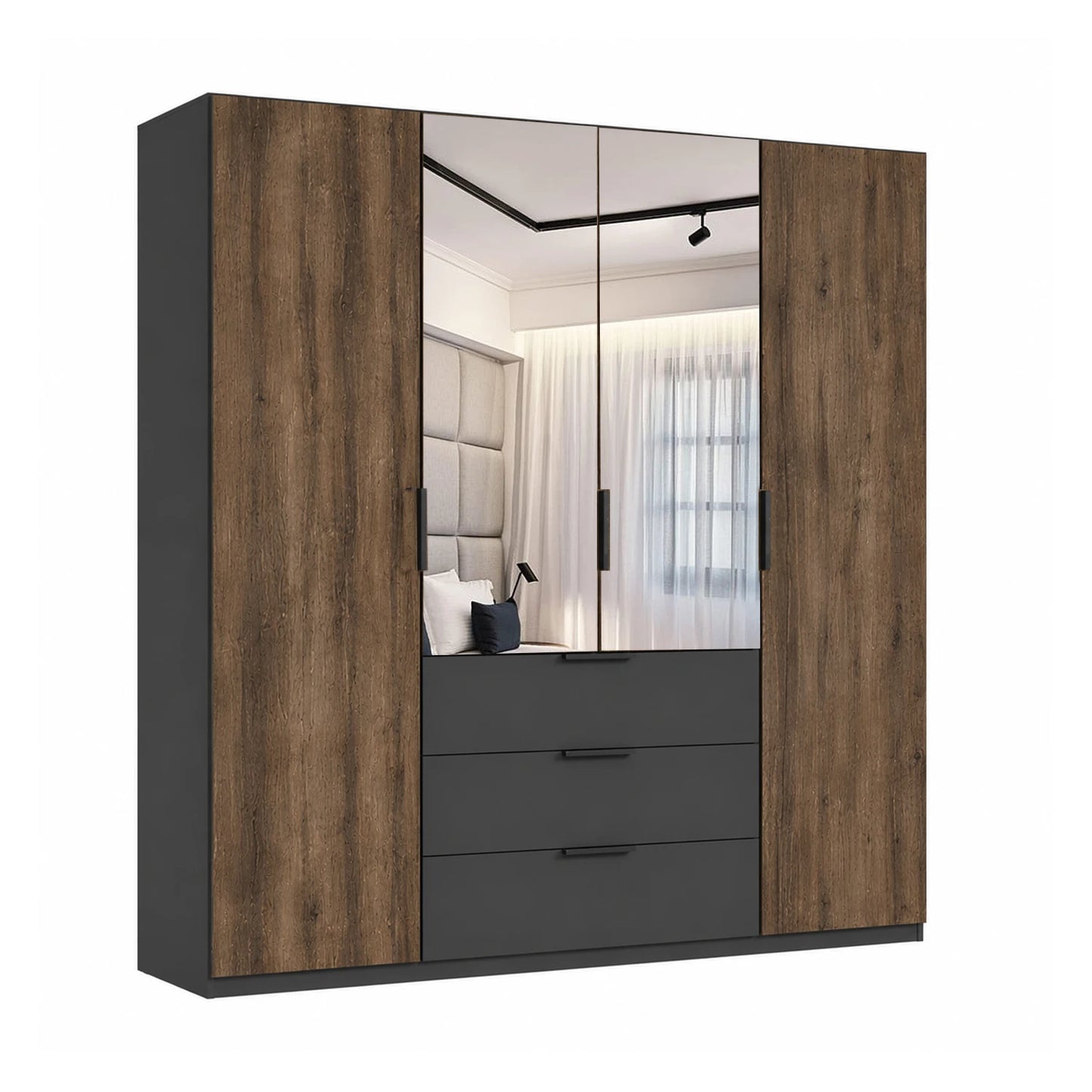 Rauch Atlantic Oak 4 Door Hinged Wardrobe with Drawers - W201cm