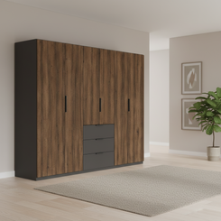 Rauch Atlantic Oak 6 Door Hinged Wardrobe with Drawers - W301CM