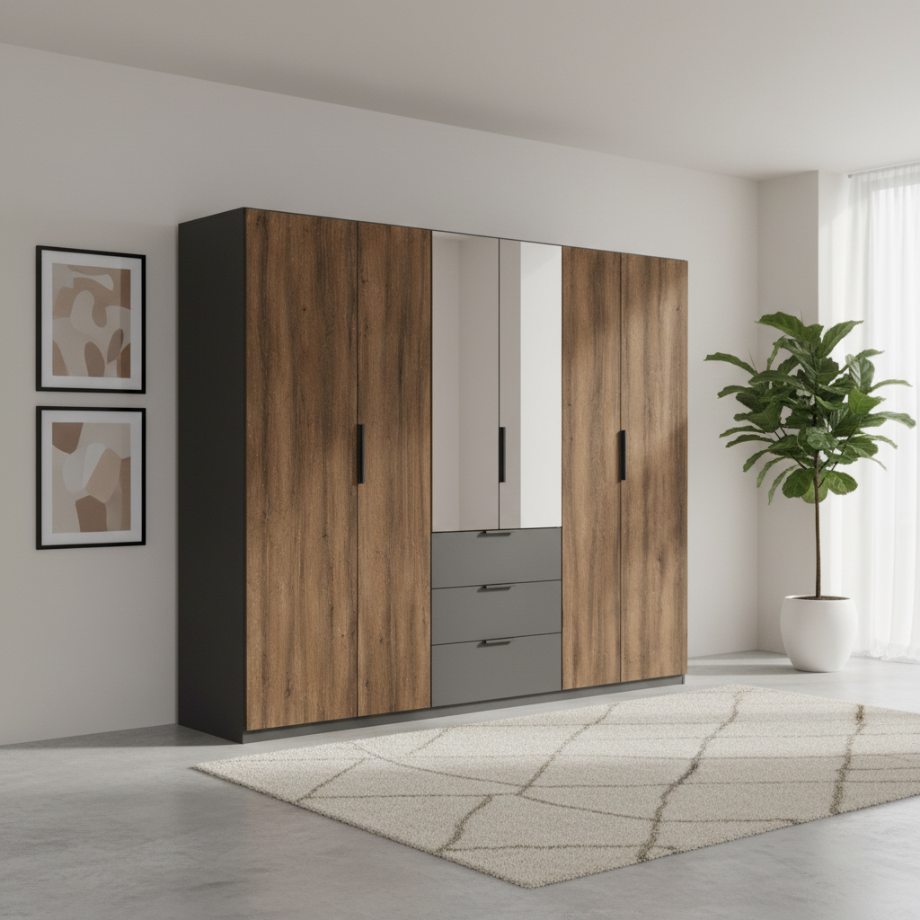 Rauch Atlantic Oak 6 Door Hinged Wardrobe with Drawers - W301CM