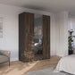 A modern Rauch Atlantic Wardrobe wardrobe with two dark brown wood-grain doors and mirrored sliding panels, set in a bright, contemporary bedroom.