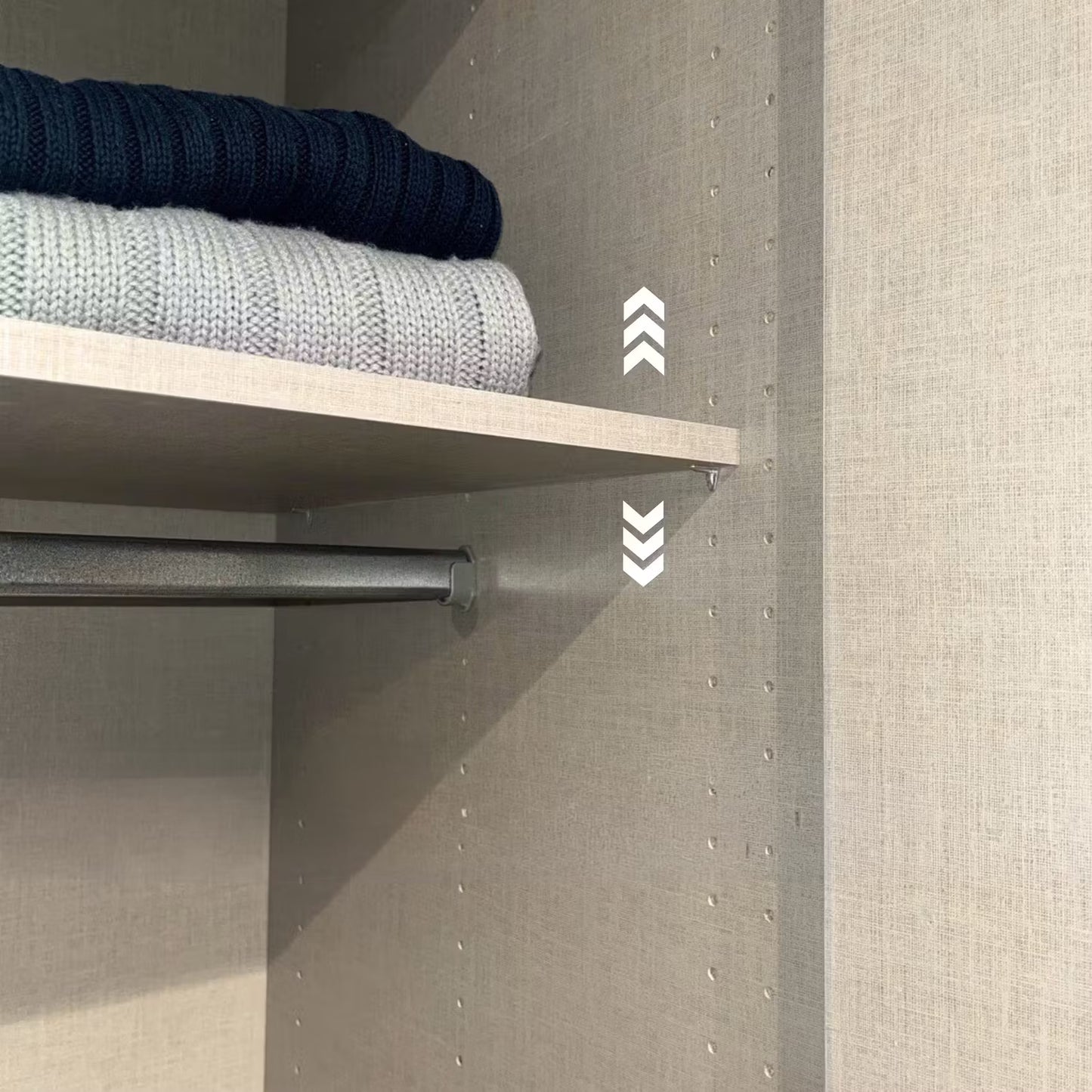 Close-up of a closet organiser interior of Rauch Atlantic Oak 3 Door Wardrobe with Grey Mirror