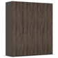 A tall Rauch Atlantic Oak wardrobe or closet cabinet with four doors featuring a dark brown wood grain pattern, shown against a plain white background.