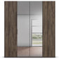 A modern Premium Rauch Atlantic Oak and Graphite Hinged Door wardrobe door Wardrobe  featuring two dark brown wood-grain doors and two frosted glass doors in the centre, shown against a plain white background.