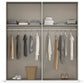 Rauch Atlantic Oak 4 Door Wardrobe Interior Showing  two-compartment open closet  with a linen-textured taupe interior, featuring shelves, hanging rods, and storage spots