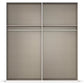 Rauch Atlantic Oak 4 Door Wardrobe Interior Showing  two-compartment open closet  with a linen-textured taupe interior, featuring shelves, hanging rods, and storage spots