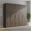 A large modern Rauch Fifty Atlantic Oak and Graphite wardrobe with dark brown wood-grain hinged doors Width 251cm Height 223cm