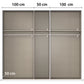 Internal Compartment View of Rauch Fifty Atlantic Oak Wardrobe. The compartments are labeled with dimensions: 100 cm, 50 cm, and 100 cm across the top, and 50 cm on the bottom left.