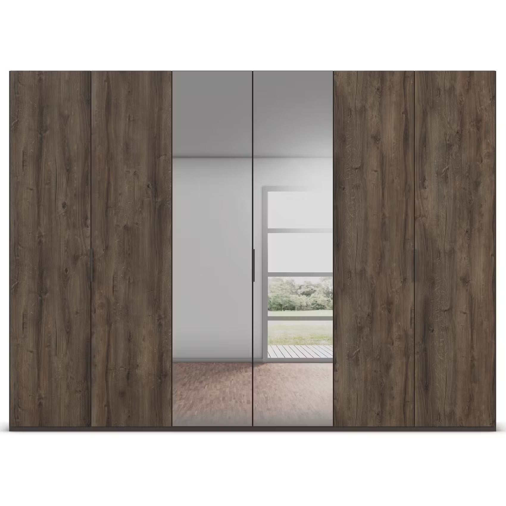 Rauch Atlantic Oak 6 Door Hinged Wardrobe  With Mirror  Width 301CM Height 223cm