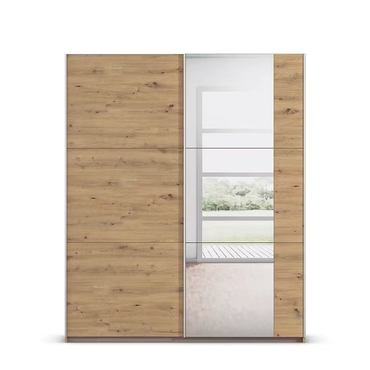 Rauch Aura Artisan Oak Sliding Door Wardrobe with Mirror
