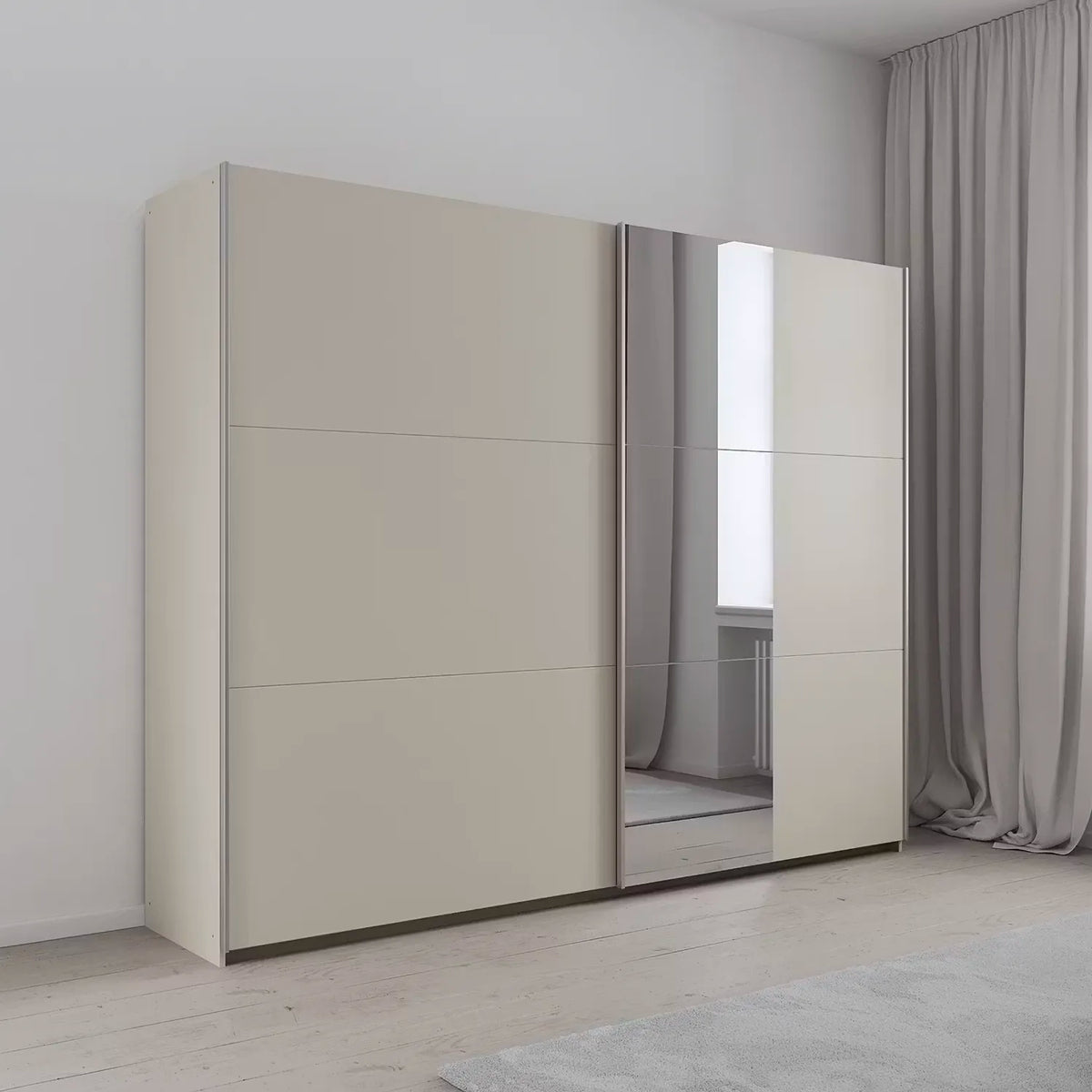 Rauch Aura Large 261cm cm 2 Door Sliding Wardrobe in Champagne with Mirror Pads on one door 