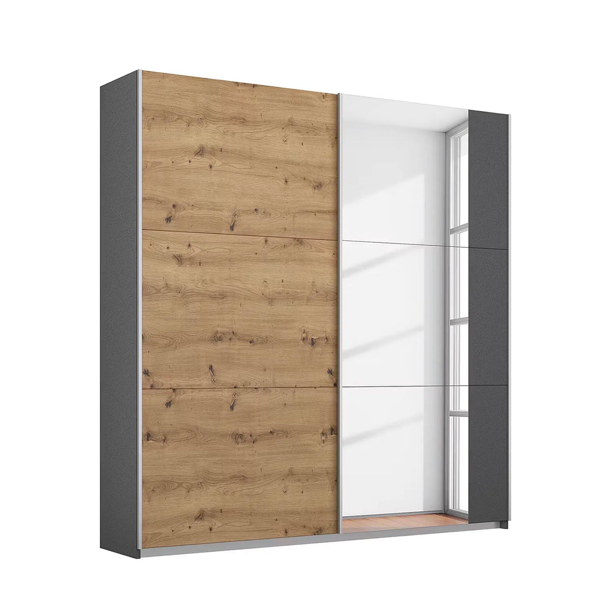 Rauch Aura Artisan Oak Sliding Door Wardrobe with Mirror