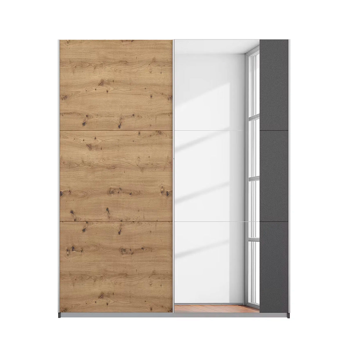 Rauch Aura Artisan Oak Sliding Door Wardrobe with Mirror