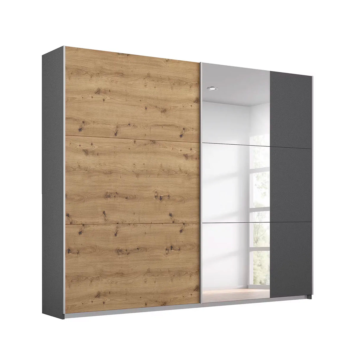 Rauch Aura Artisan Oak Sliding Door Wardrobe with Mirror