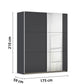 Rauch Aura Small W175cm two door Metallic Grey Sliding Door Wardrobe shown on a white background with dimension labels indicating 210 cm height, 175 cm width, and 59 cm depth.