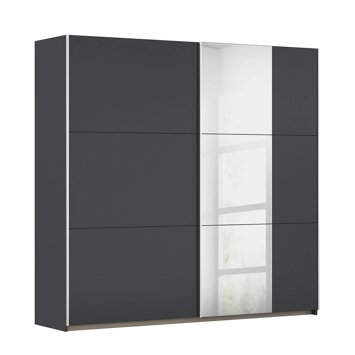 Rauch Aura two door 218cm Wide Metallic Grey Sliding Door Wardrobe with Mirror Pads on one door