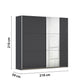 Rauch Aura two door 218cm Wide Metallic Grey Sliding Door Wardrobe with Mirror Pads on one door shown on a white background with dimension annotations: 210 cm height, 218 cm width, and 59 cm depth.