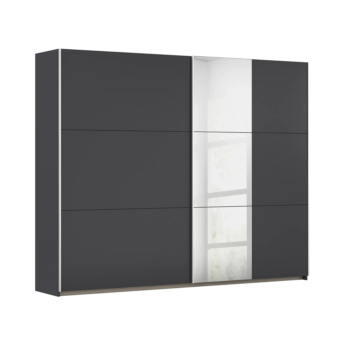 Rauch Aura two door 261cm Wide Metallic Grey Sliding Door Wardrobe with Mirror Pads on one door