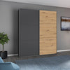 Rauch Aurelia Metallic Grey & Artisan Oak Sliding Door Wardrobe styled in a modern bedroom
