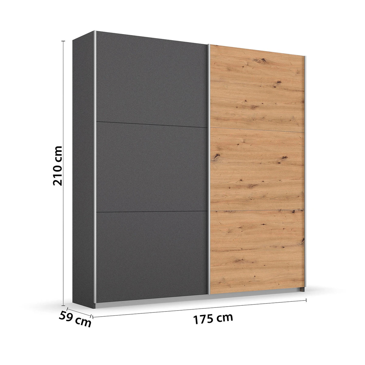Rauch Aurelia Metallic Grey & Artisan Oak Sliding Door Wardrobe Dimensions