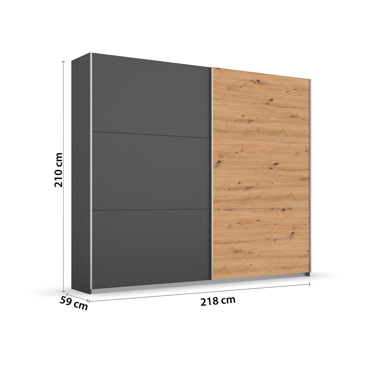 Rauch Aurelia Metallic Grey & Artisan Oak Sliding Door Wardrobe Dimensions