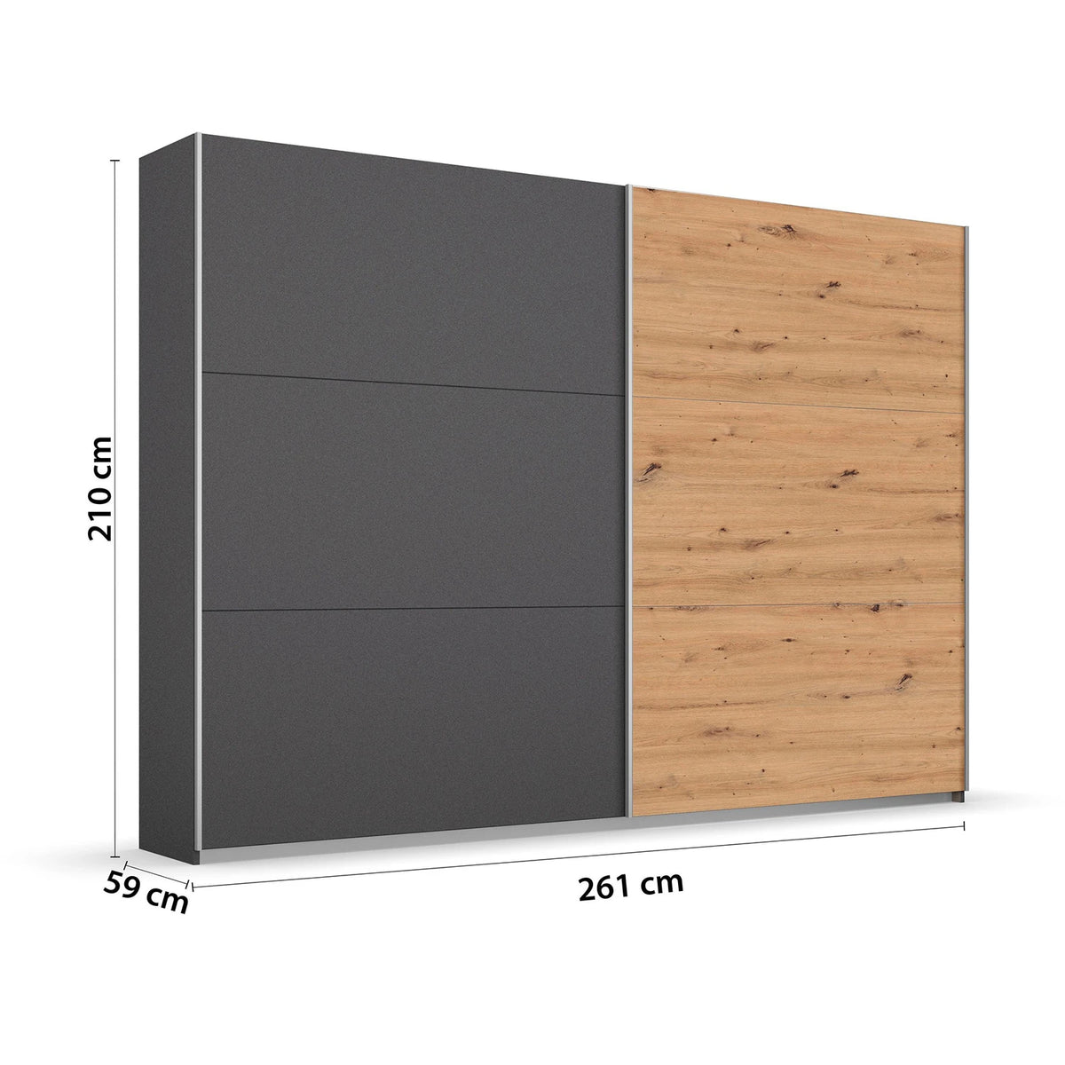 Rauch Aurelia Metallic Grey & Artisan Oak Sliding Door Wardrobe Dimensions