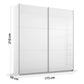 Rauch Aurelia High Gloss White sliding wardrobe with dimension markings showing 210 cm height, 175 cm width, and 59 cm depth on a light gray background.