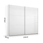Rauch Aurelia White High Gloss sliding wardrobe with dimension annotations showing 210 cm height, 218 cm width, and 59 cm depth on a white background.