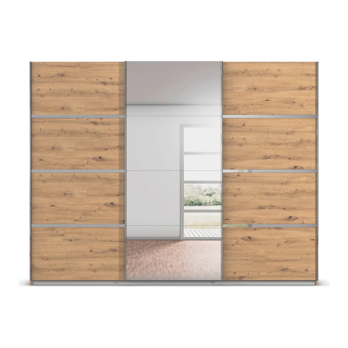 Aurich Artisan Oak Sliding Door Wardrobe with Mirror 271cm