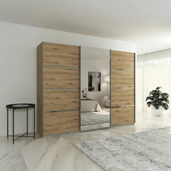 Aurich Artisan Oak Sliding Door Wardrobe with Mirror 271cm