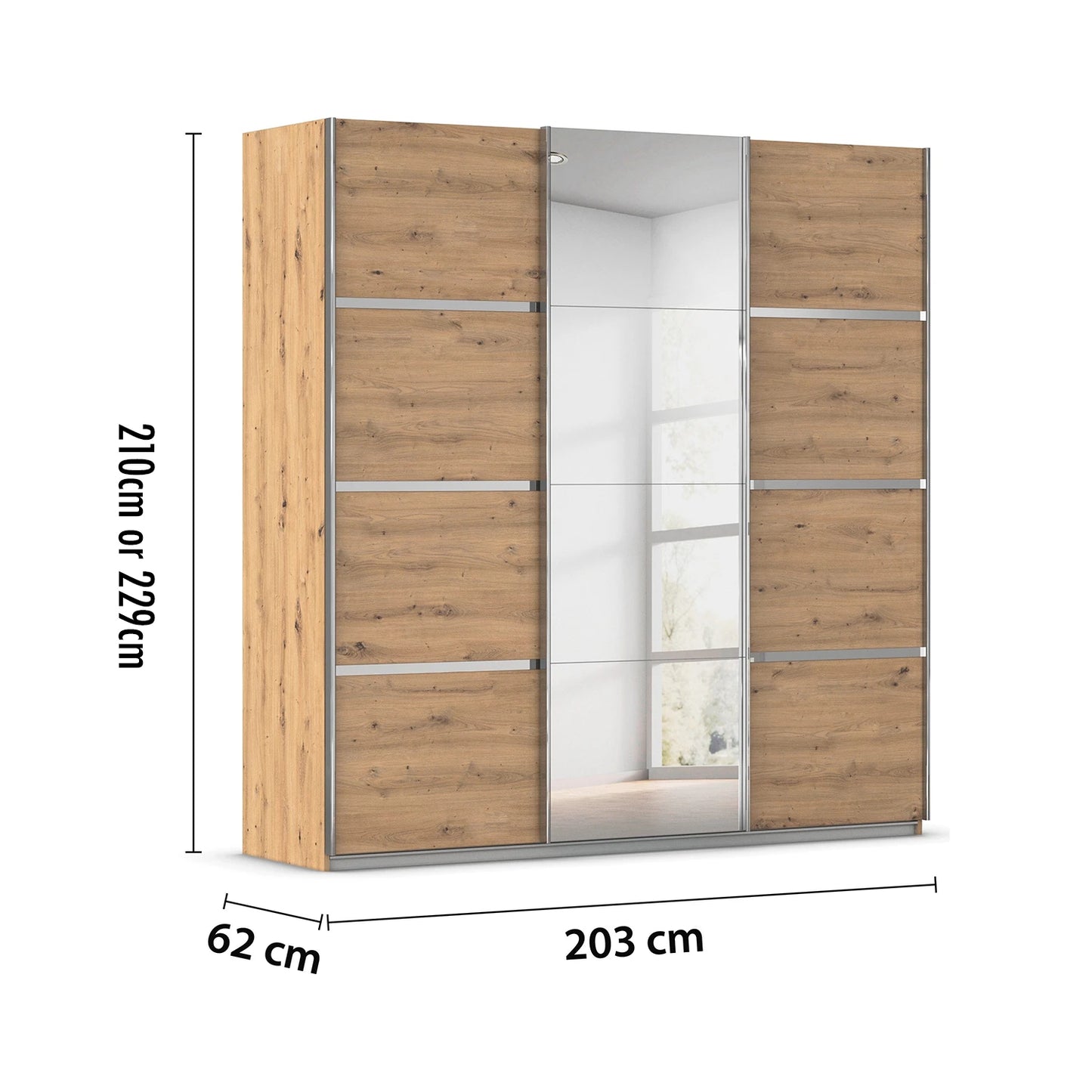 Aurich Artisan Oak Sliding Door Wardrobe with Mirror 203cm