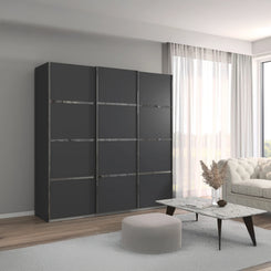 Rauch Aurich Metallic Grey Decor Sliding Door Wardrobe 203cm