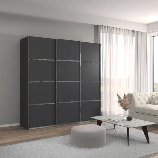 Rauch Aurich Metallic Grey Decor Sliding Door Wardrobe 203cm