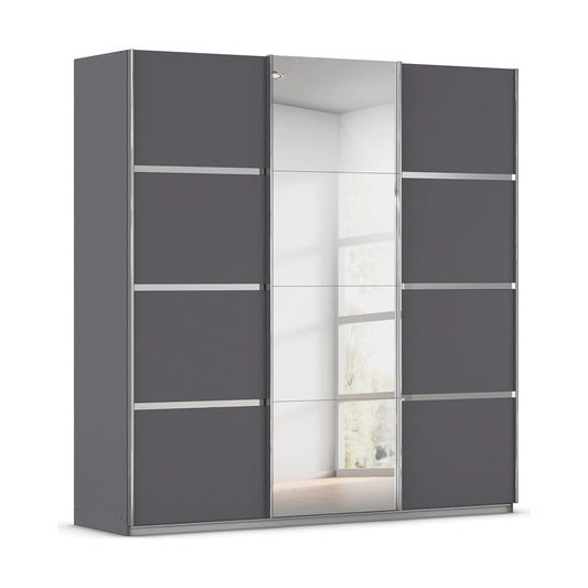 Rauch Aurich Metallic Grey Decor Sliding Door Wardrobe with Mirror 203cm