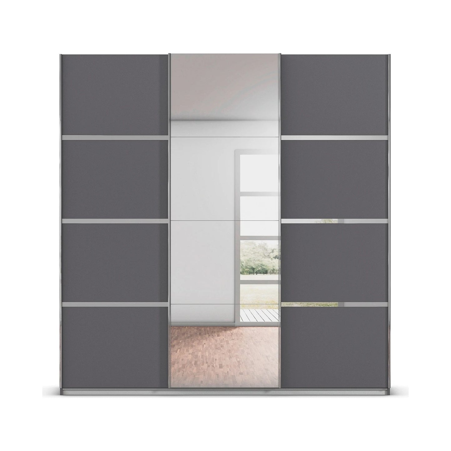Rauch Aurich Metallic Grey Decor Sliding Door Wardrobe with Mirror 203cm