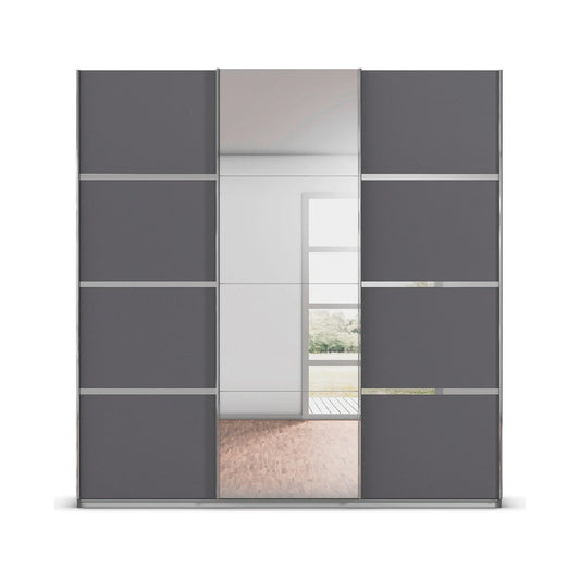 Rauch Aurich Metallic Grey Decor Sliding Door Wardrobe with Mirror Width 203cm